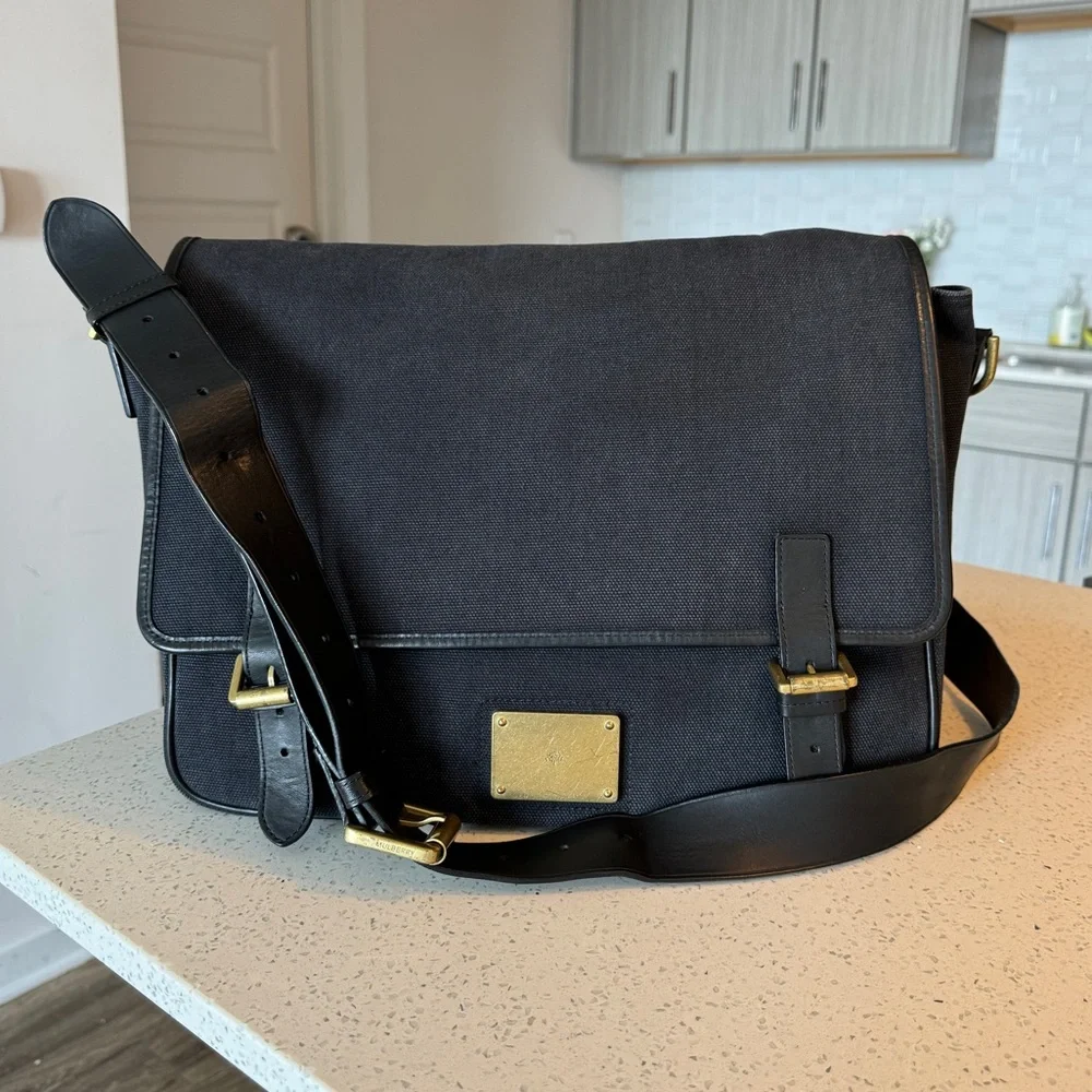 MULBERRY Messenger Satchel Document Shoulder Bag Gray Canvas - Picture 1 of 16
